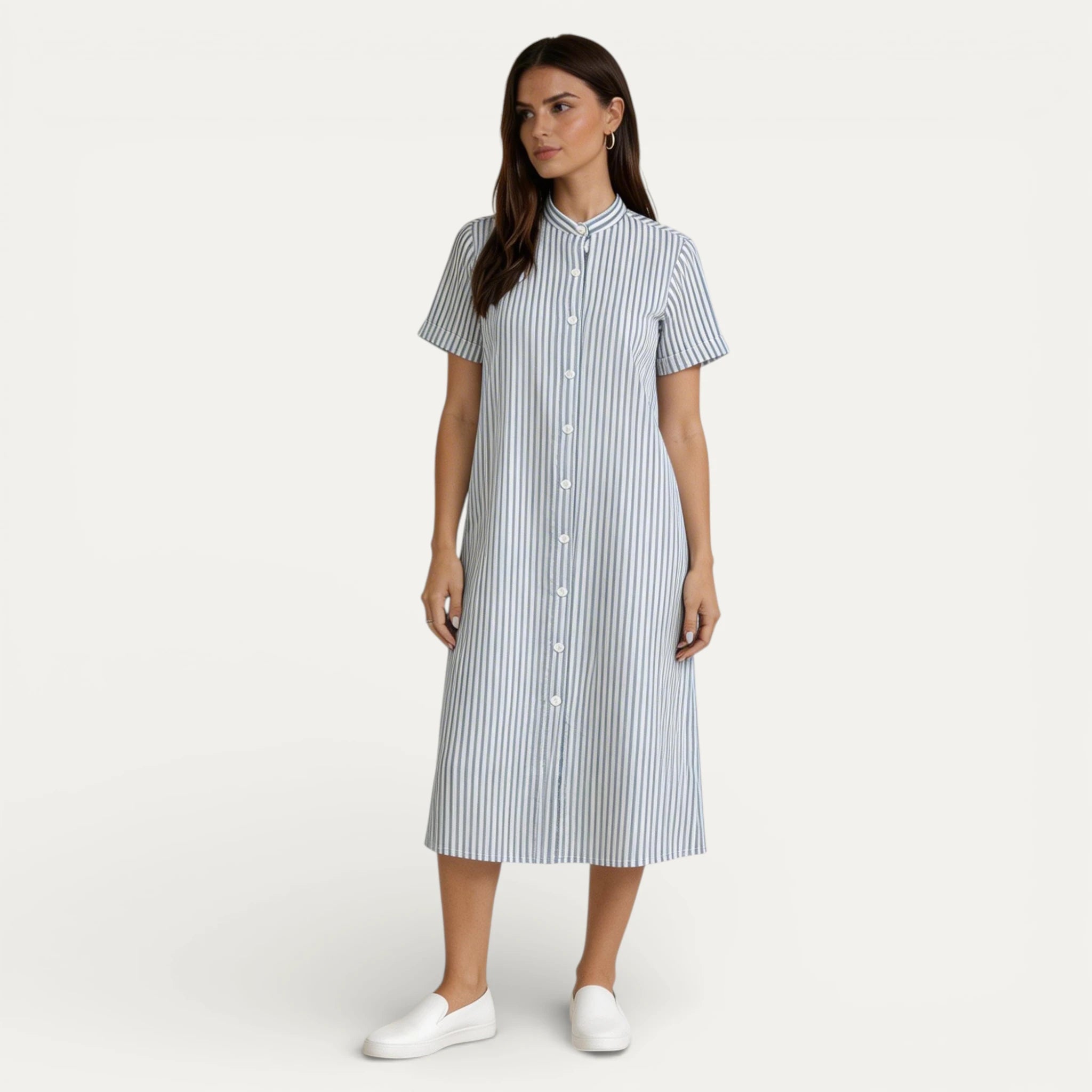 Robe Chemise Femme Rayée Midi Col Officier