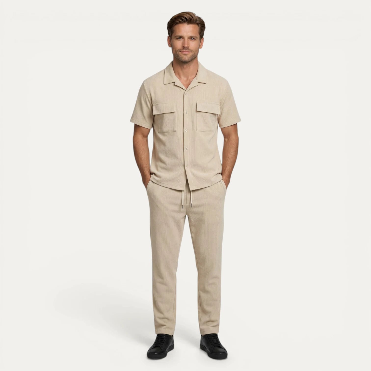 Ensemble Homme Chemise Manches Courtes Boutonnée Pantalon