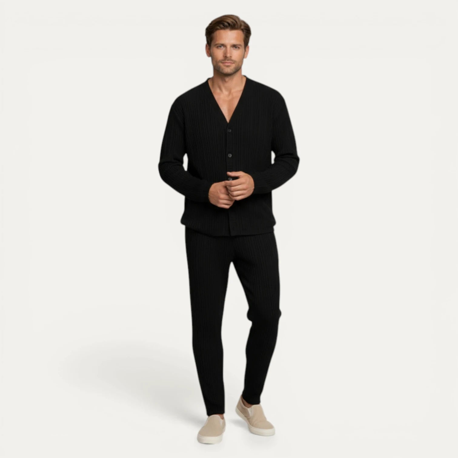Ensemble Homme Chemise Texturée Côtelée Pantalon Droit