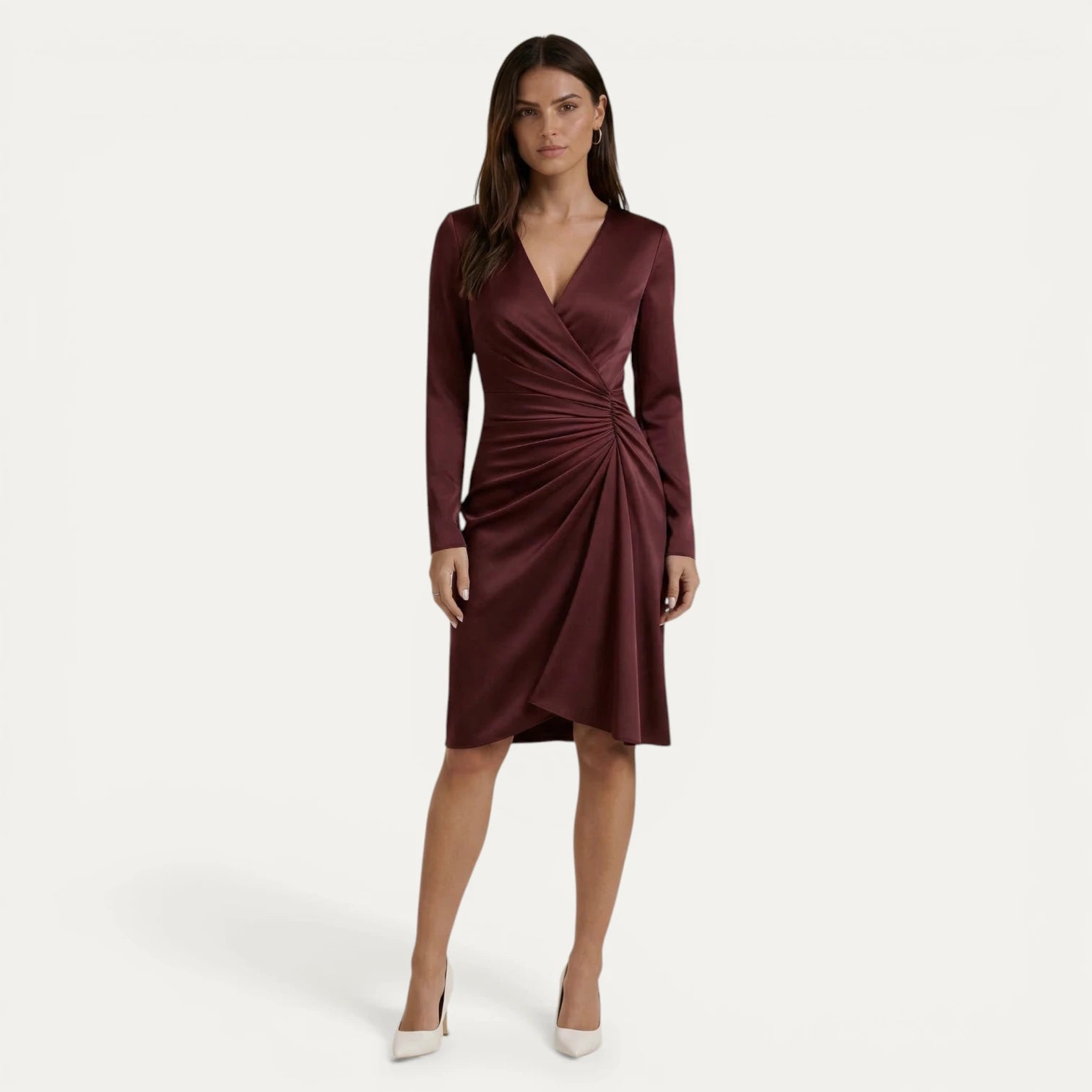 Robe Portefeuille Femme Col V Froncée Manches