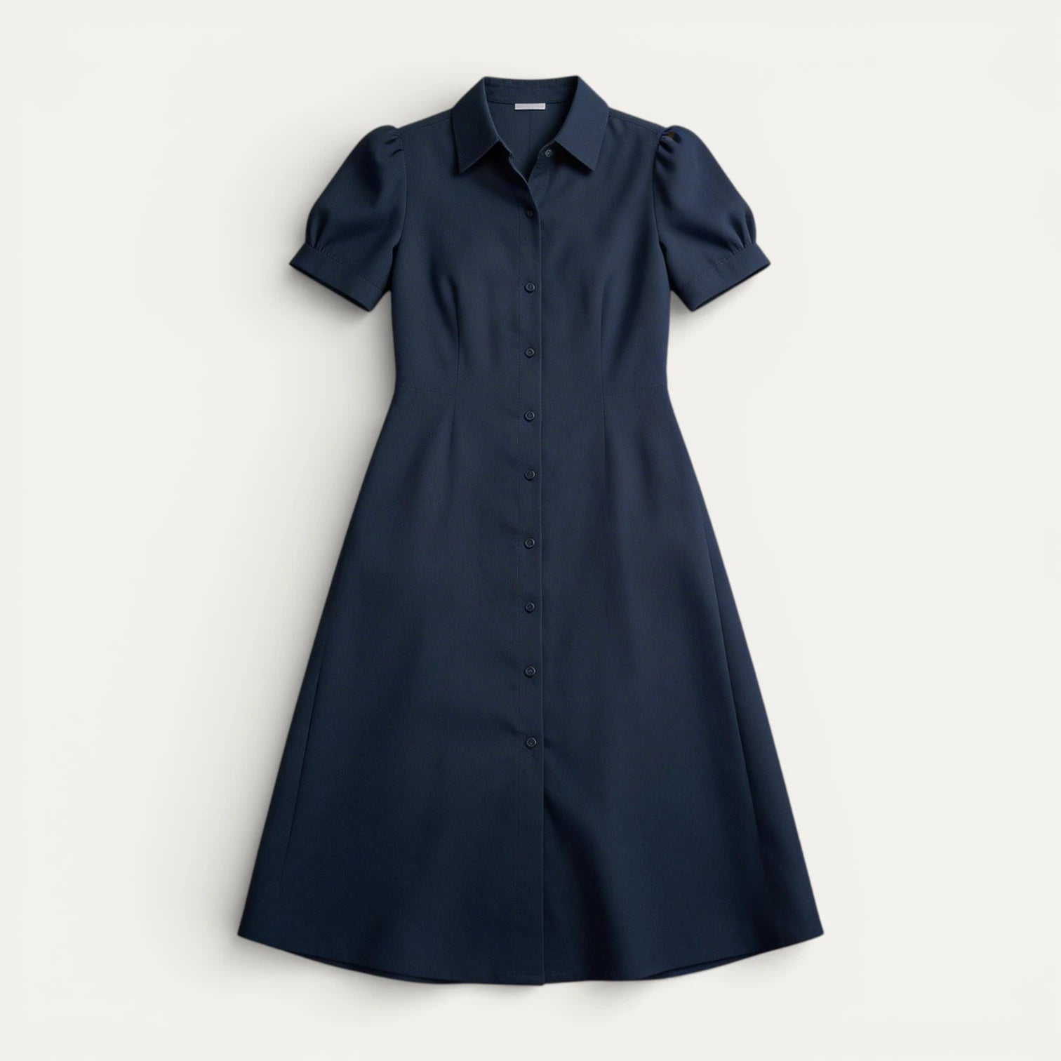 Robe Chemise Femme Boutonnée Manches Bouffantes Courtes