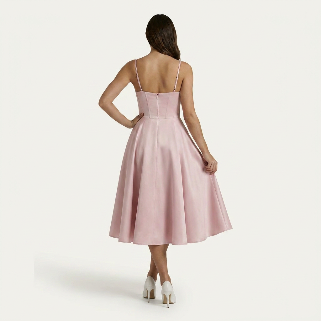 Robe Midi Femme Décolleté Cœur Jupe Évasée