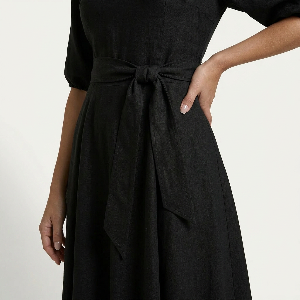 Robe Midi Femme Une Épaule Ceinture Nouée