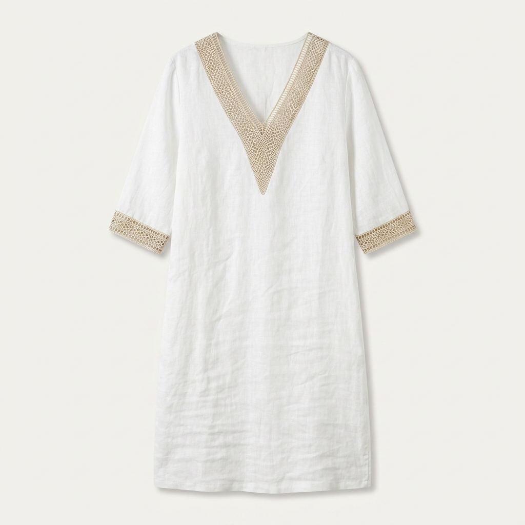 Robe Droite Femme Col V Finitions Contrastées