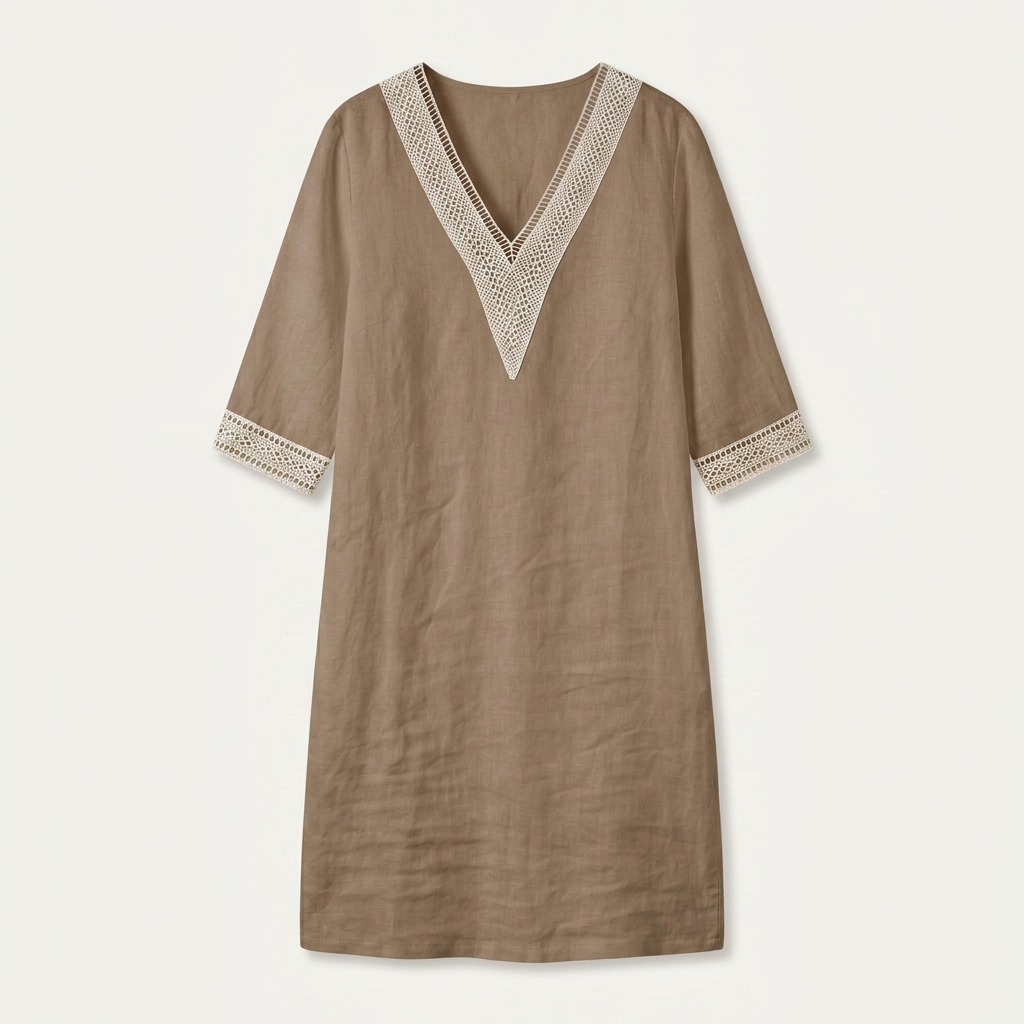 Robe Droite Femme Col V Finitions Contrastées