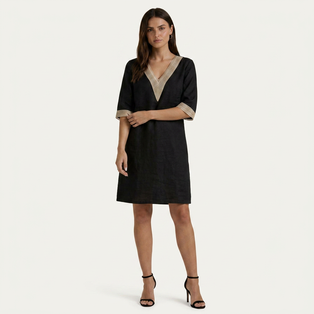 Robe Droite Femme Col V Finitions Contrastées