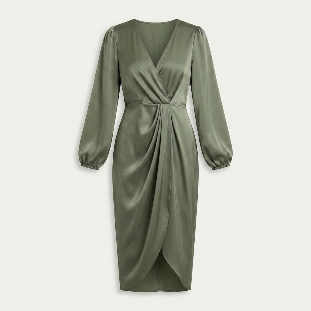 Robe Midi Femme Col V Croisé Drapé