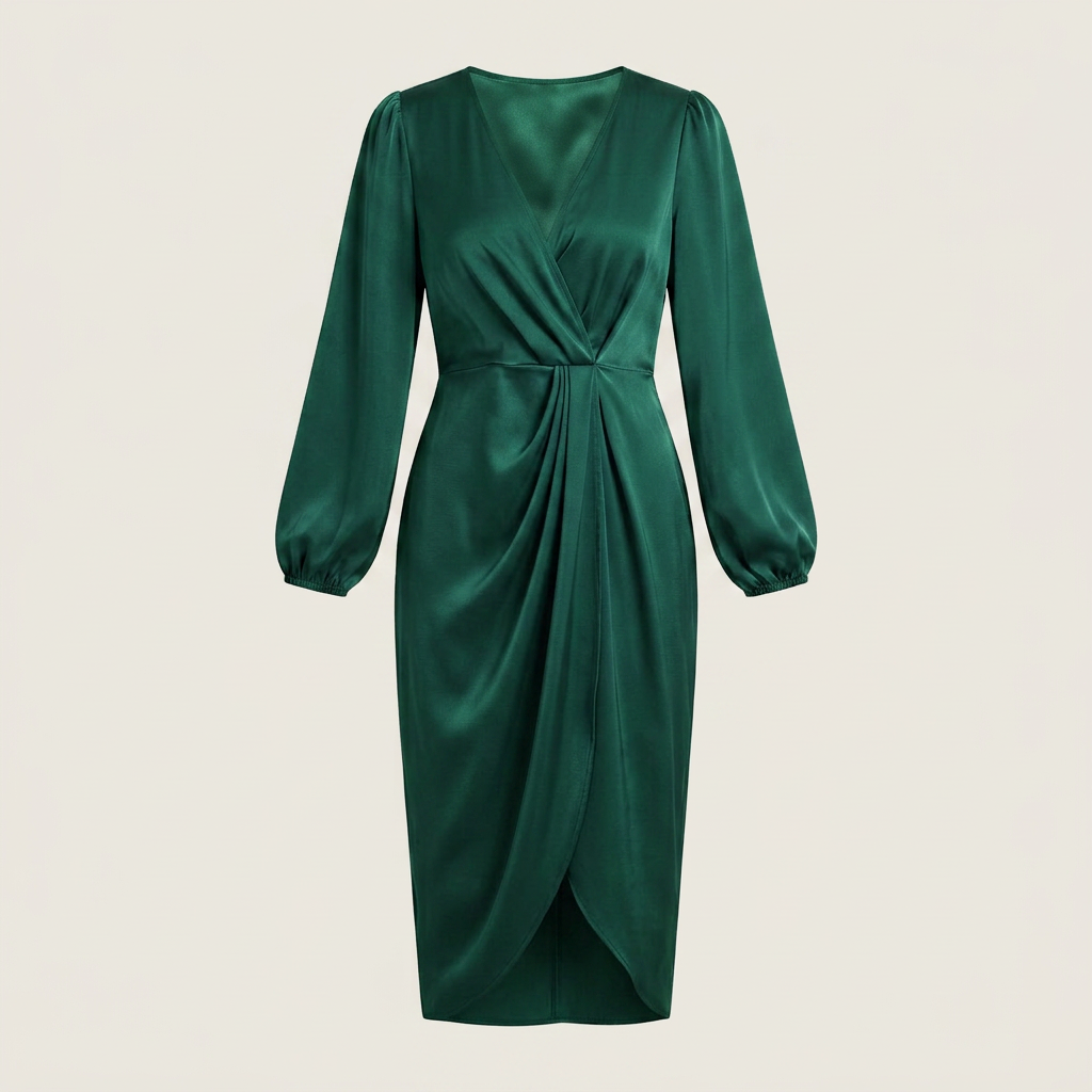 Robe Midi Femme Col V Croisé Drapé