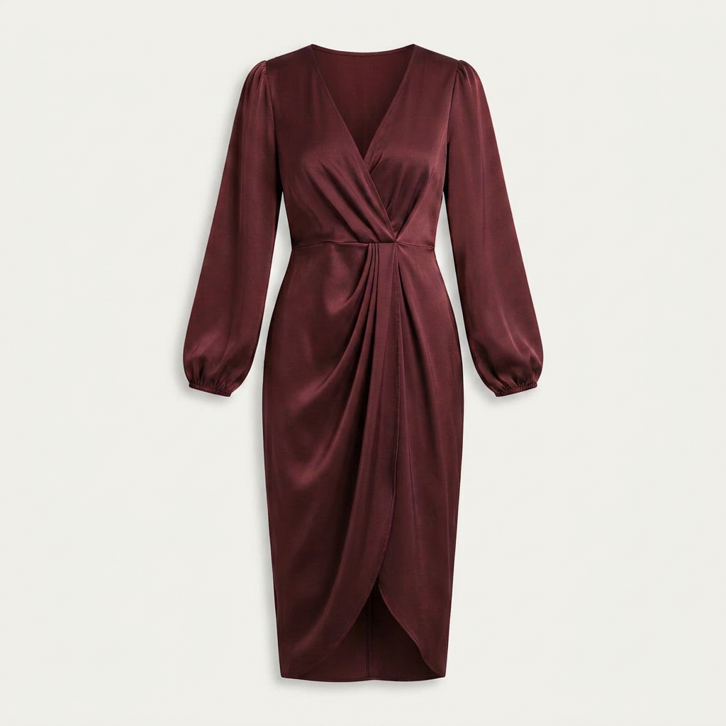 Robe Midi Femme Col V Croisé Drapé