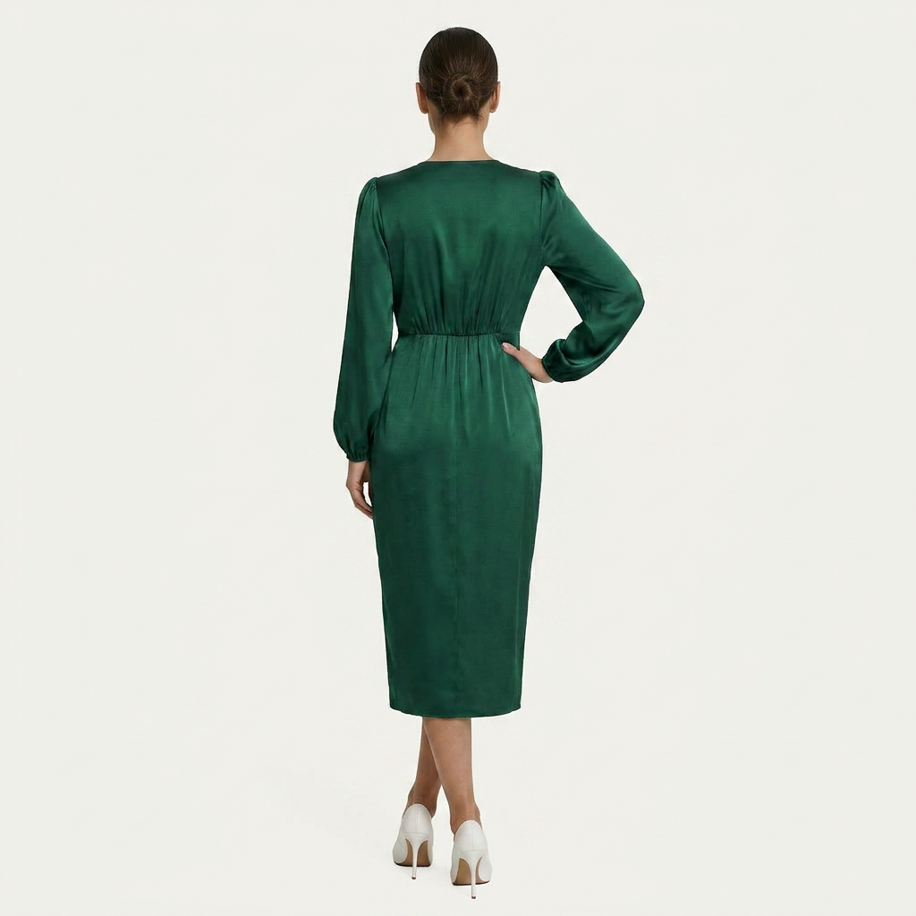 Robe Midi Femme Col V Croisé Drapé