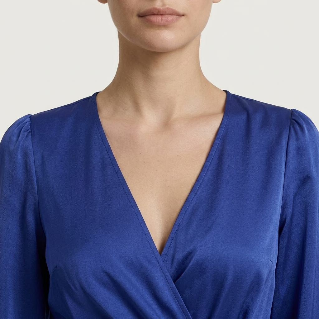 Robe Midi Femme Col V Croisé Drapé
