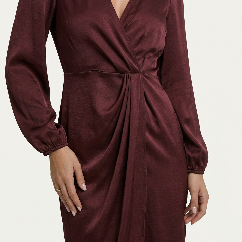 Robe Midi Femme Col V Croisé Drapé