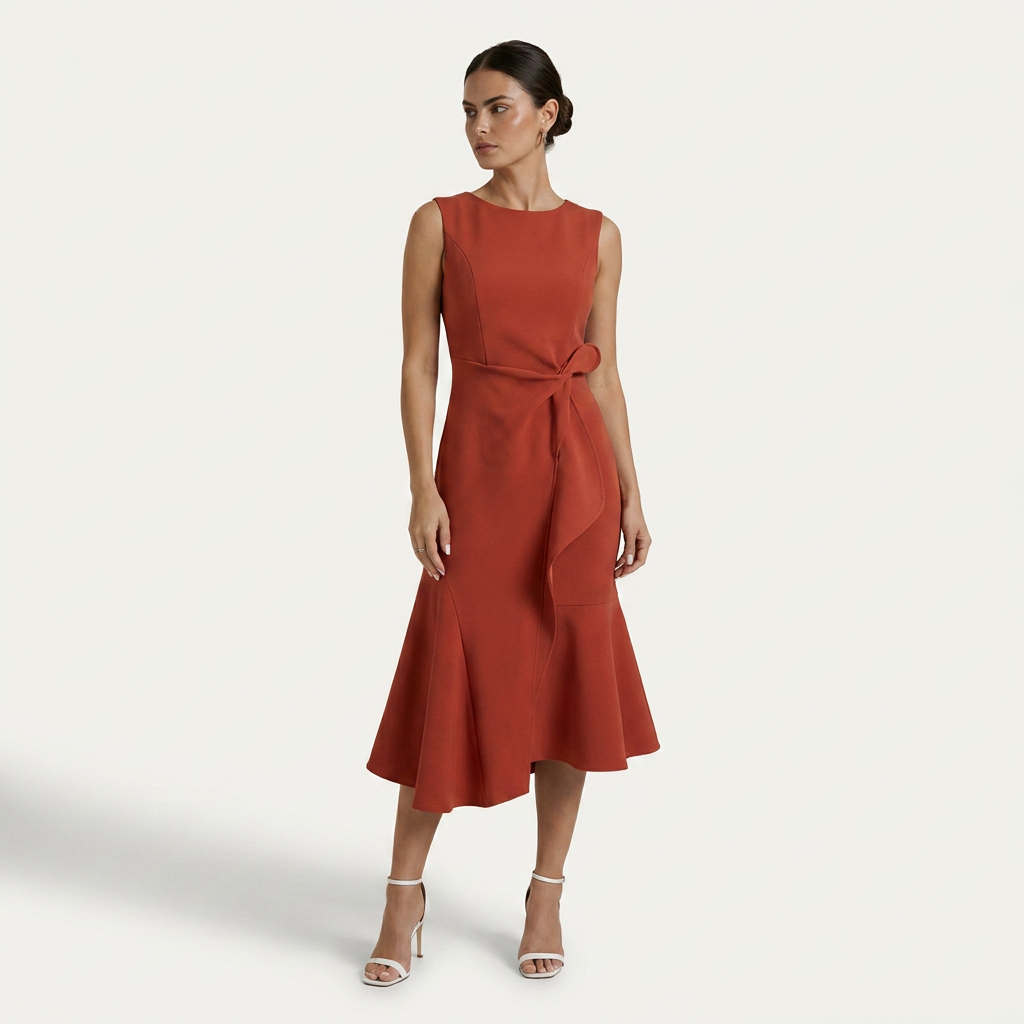 Robe Midi Sans Manches Femme Ceinture Nouée