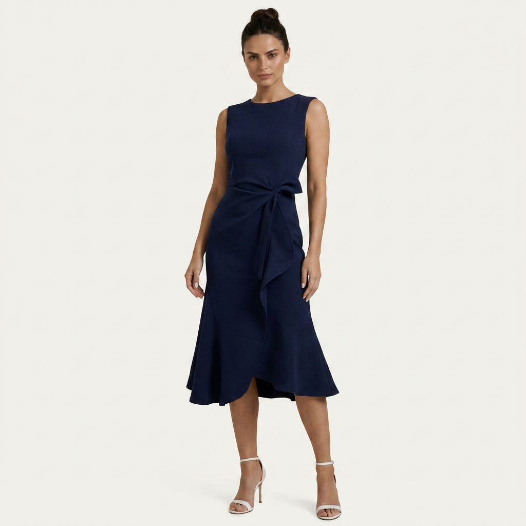 Robe Midi Sans Manches Femme Ceinture Nouée
