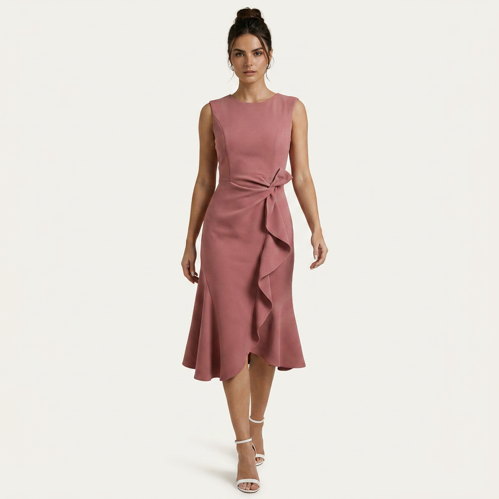 Robe Midi Sans Manches Femme Ceinture Nouée