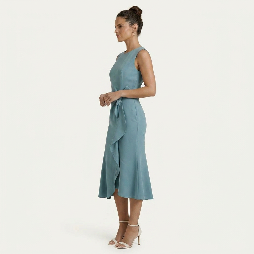 Robe Midi Sans Manches Femme Ceinture Nouée