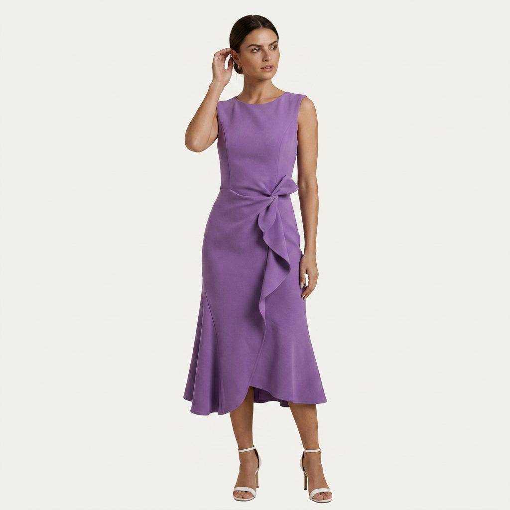 Robe Midi Sans Manches Femme Ceinture Nouée