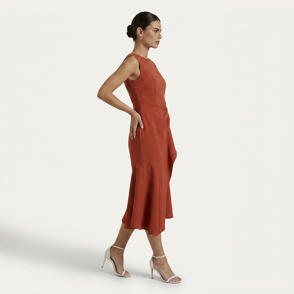 Robe Midi Sans Manches Femme Ceinture Nouée