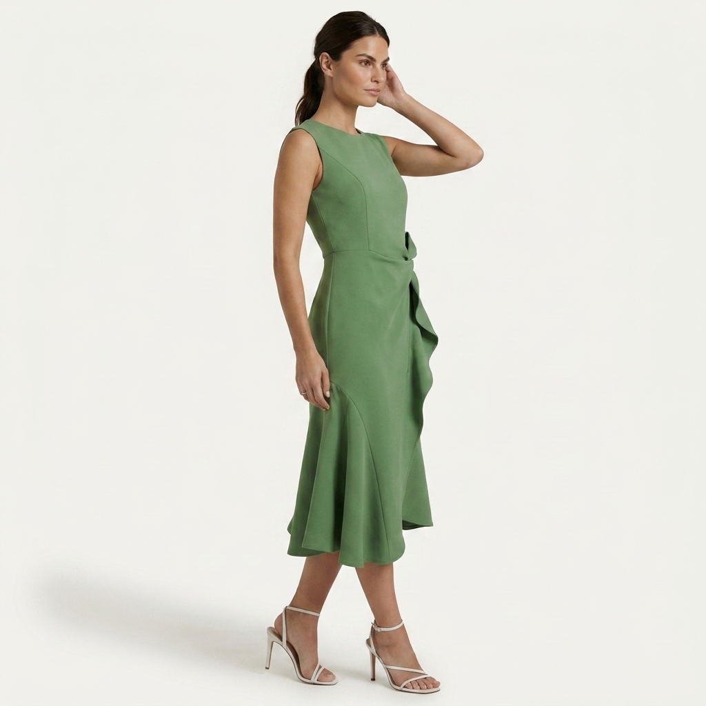 Robe Midi Sans Manches Femme Ceinture Nouée