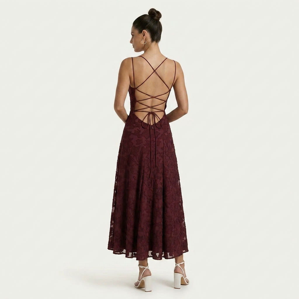 Robe Midi Femme Bretelles Fines Floral Texturé