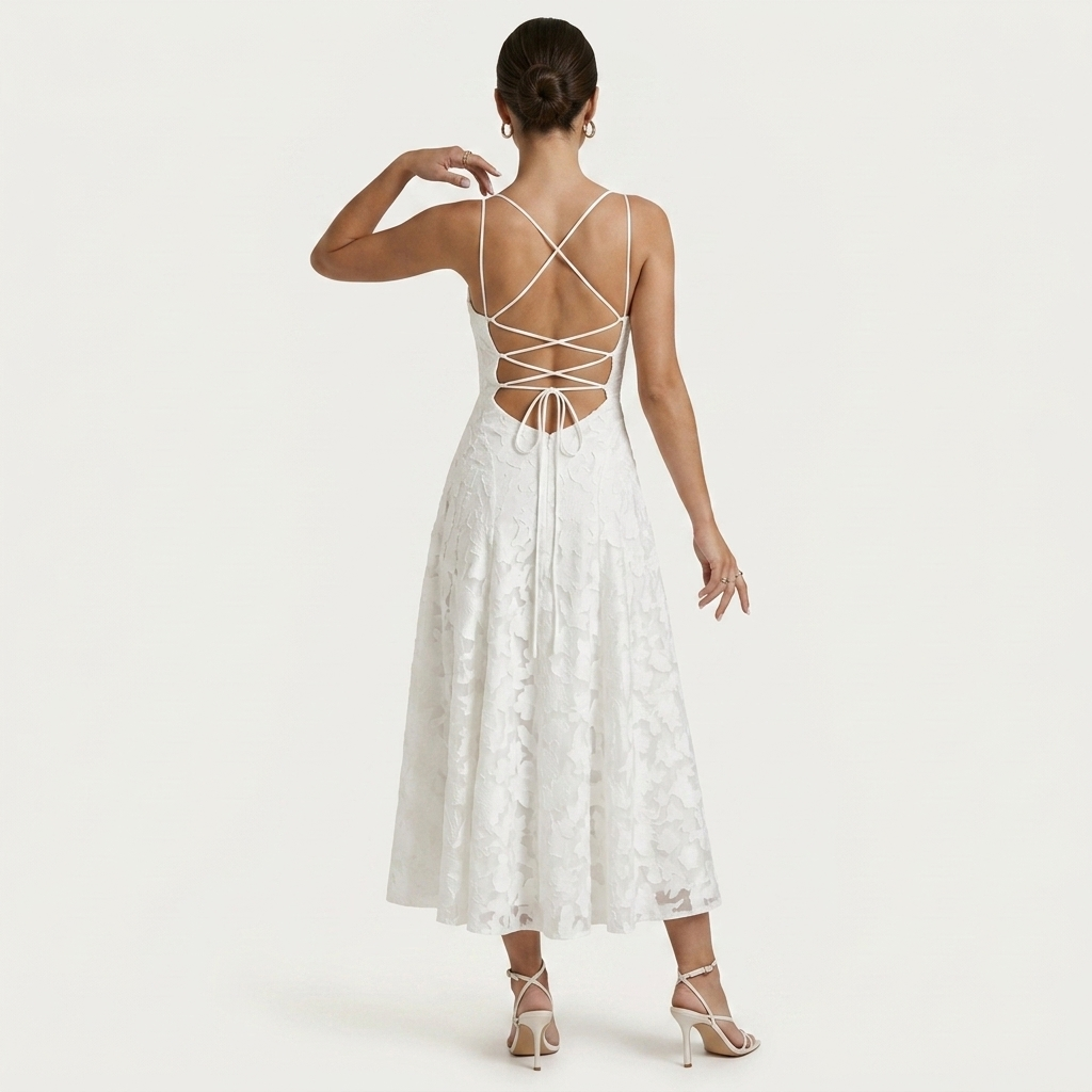 Robe Midi Femme Bretelles Fines Floral Texturé