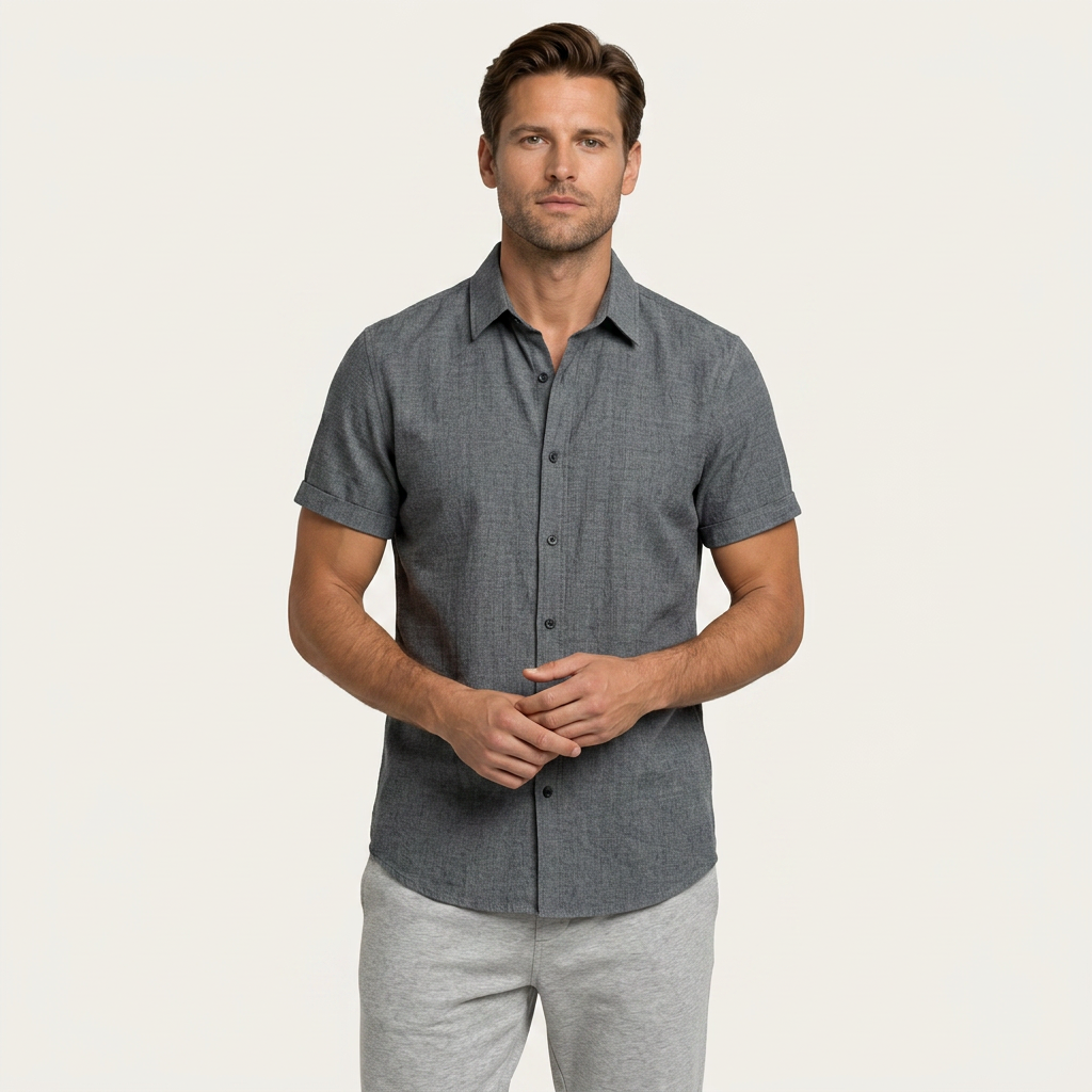 Chemise Homme Manches Courtes Col Classique Texturée