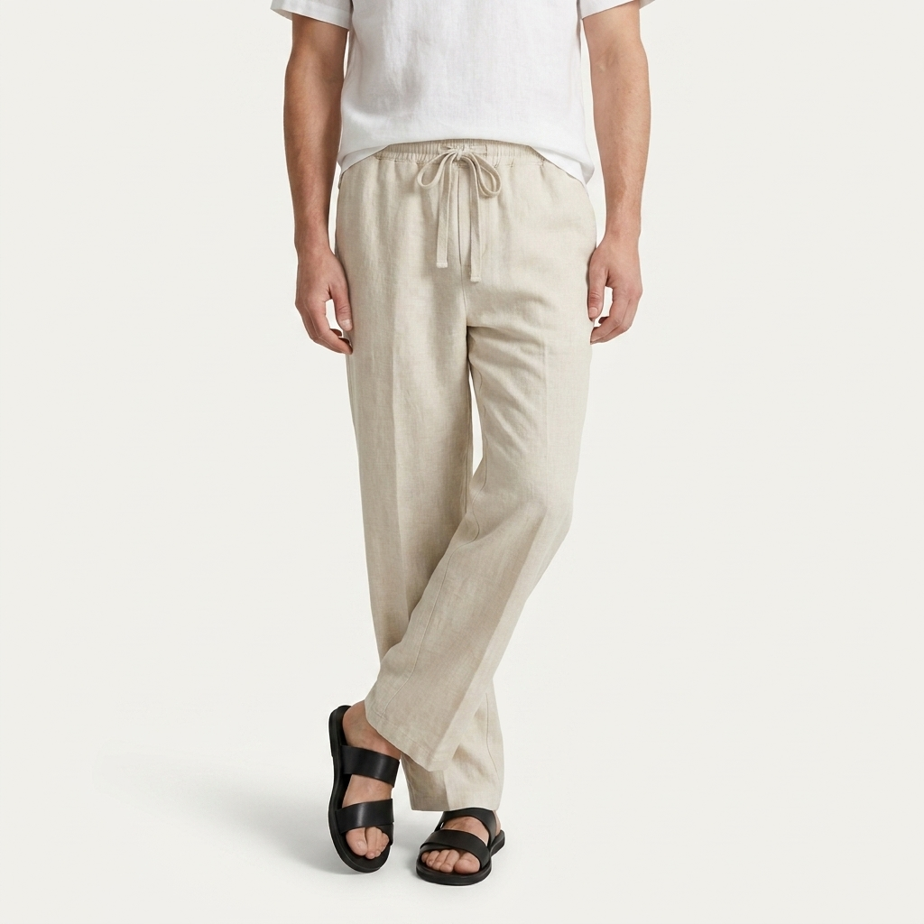 Pantalon Homme Taille Élastique Cordon Coupe Droite