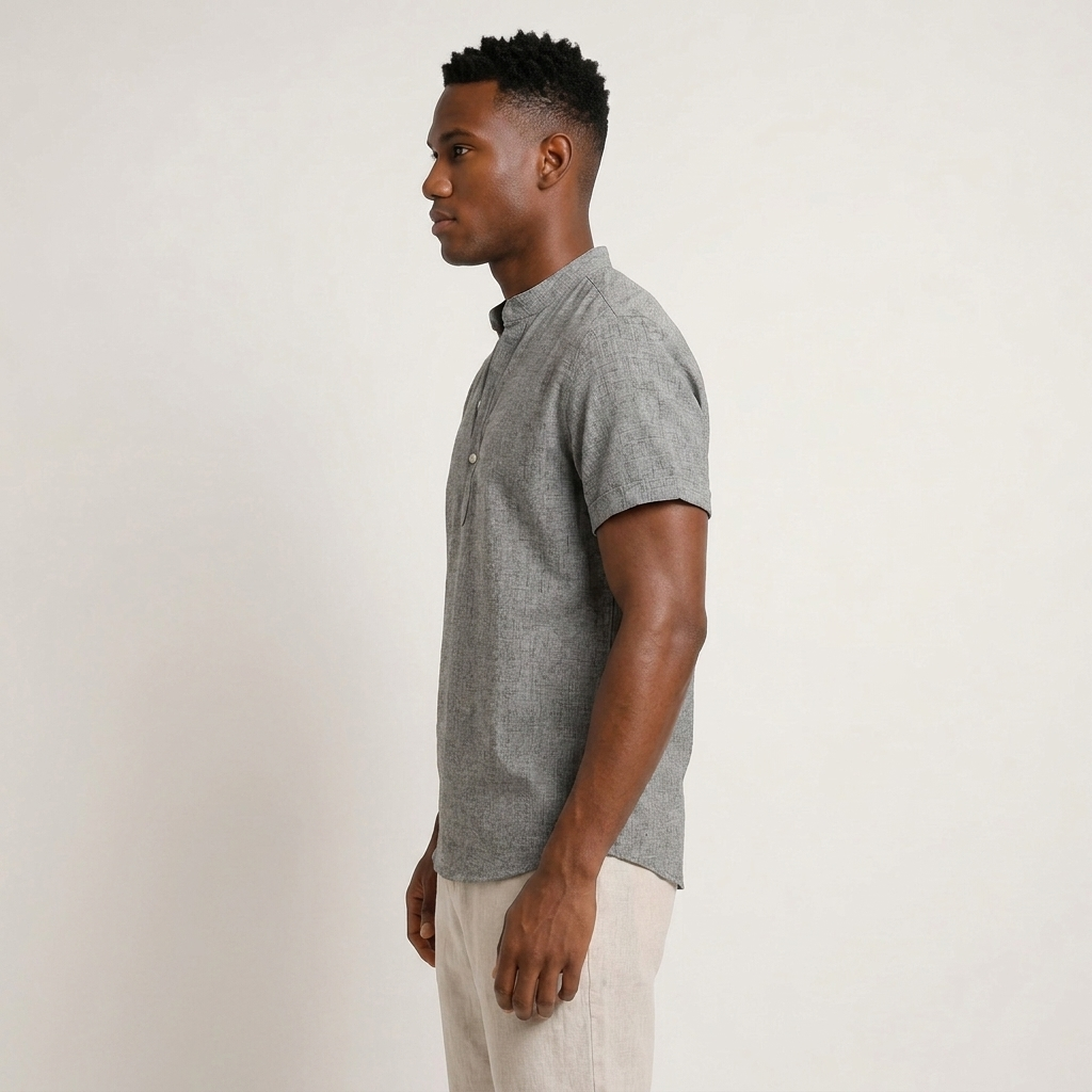 Chemise Henley Homme Manches Courtes Col Montant Texturée