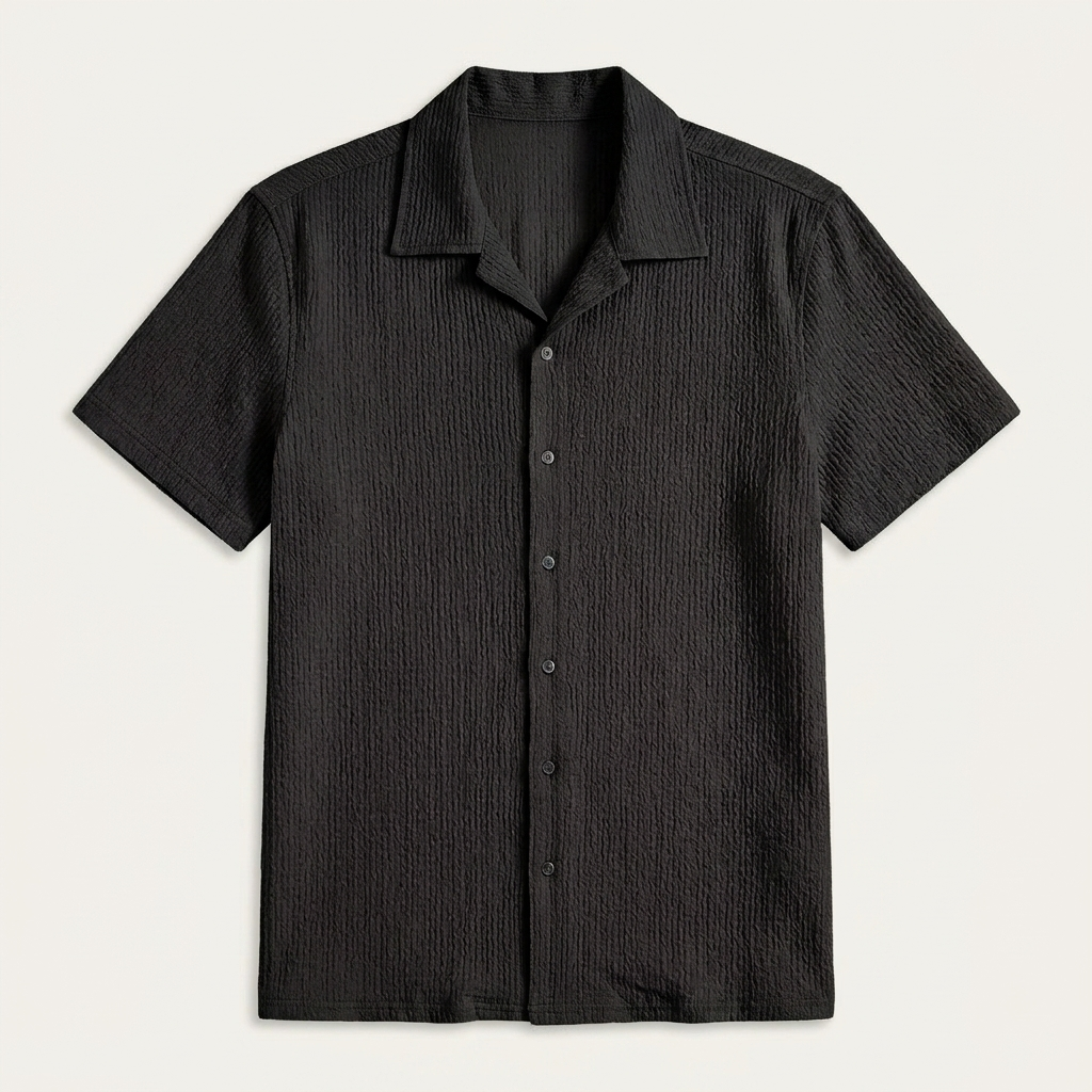 Chemise Homme Col Camp Manches Courtes Texturée