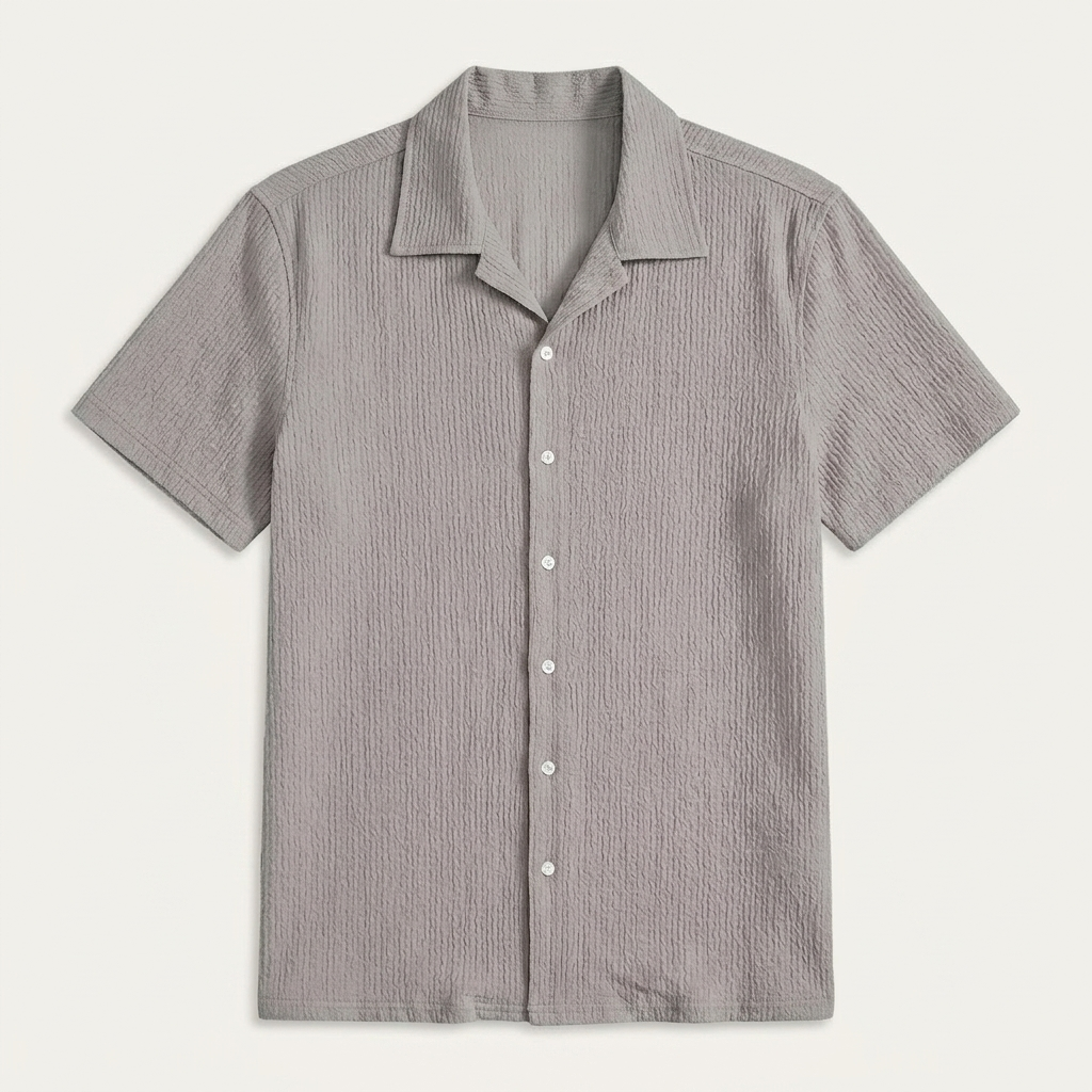 Chemise Homme Col Camp Manches Courtes Texturée