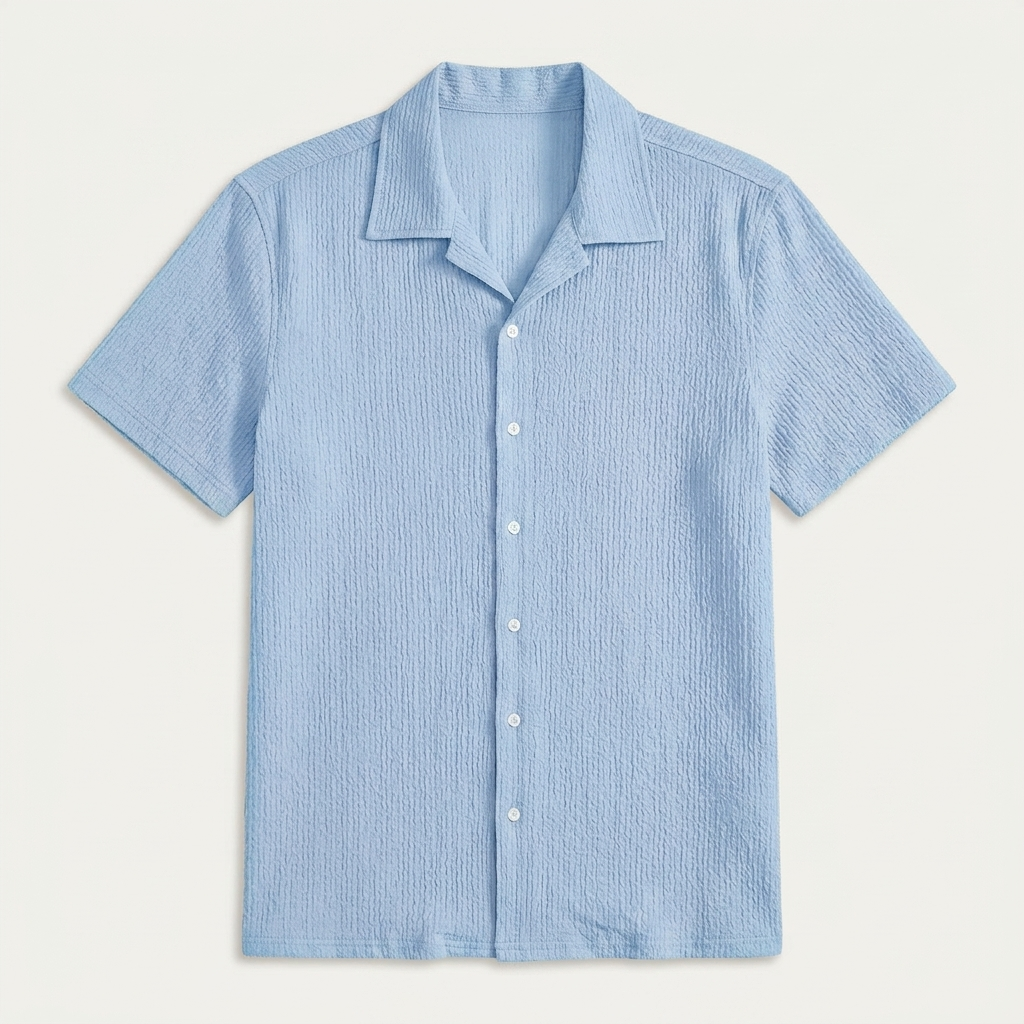 Chemise Homme Col Camp Manches Courtes Texturée