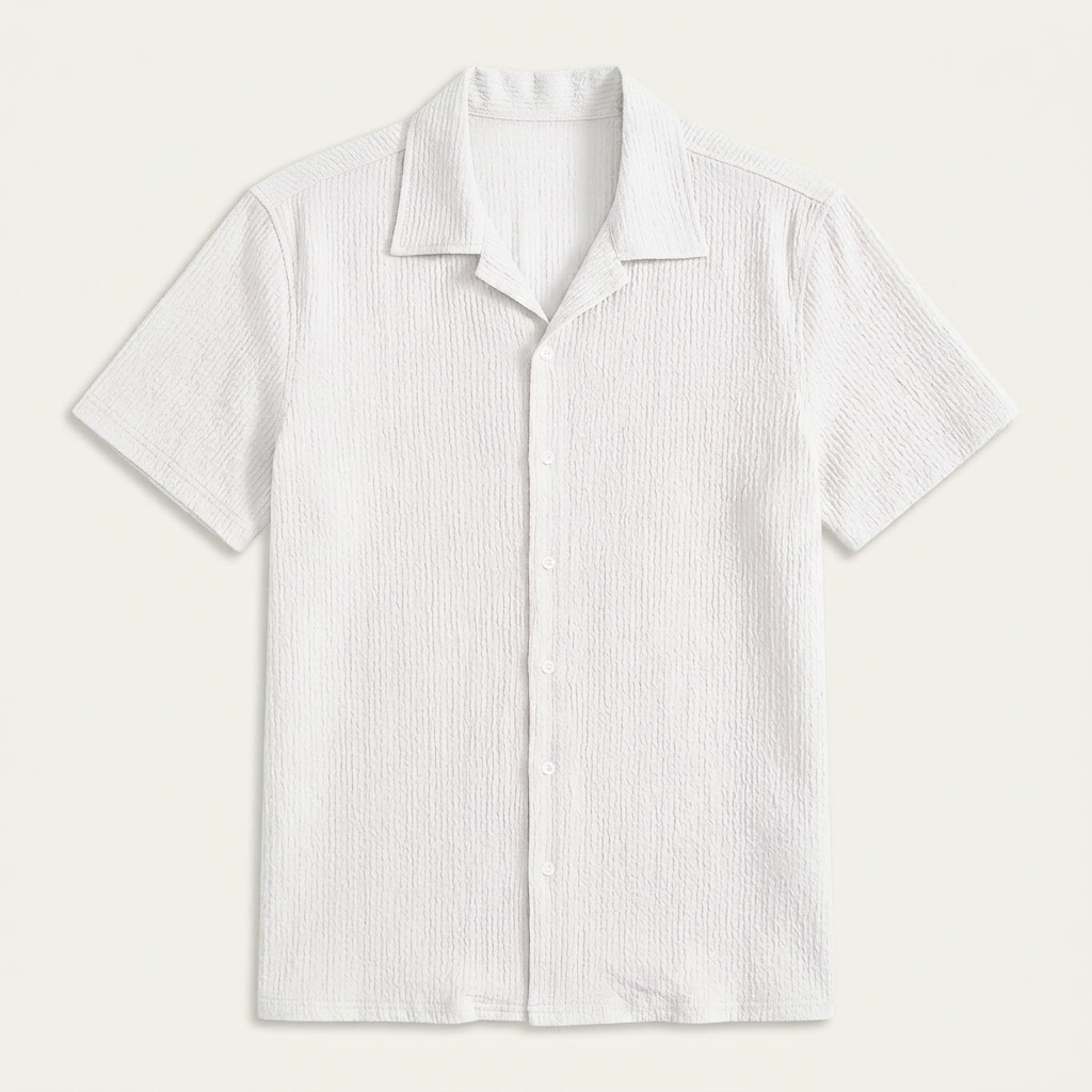 Chemise Homme Col Camp Manches Courtes Texturée