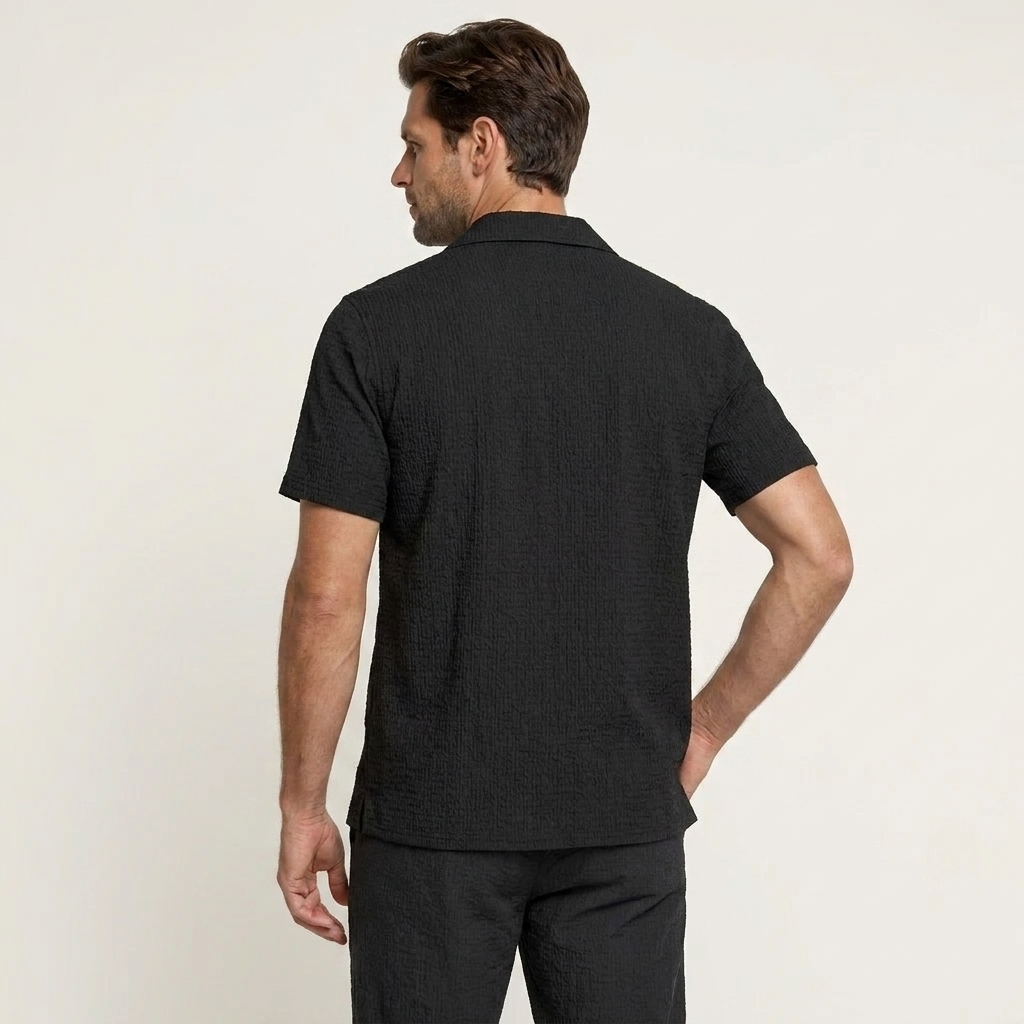 Chemise Homme Col Camp Manches Courtes Texturée