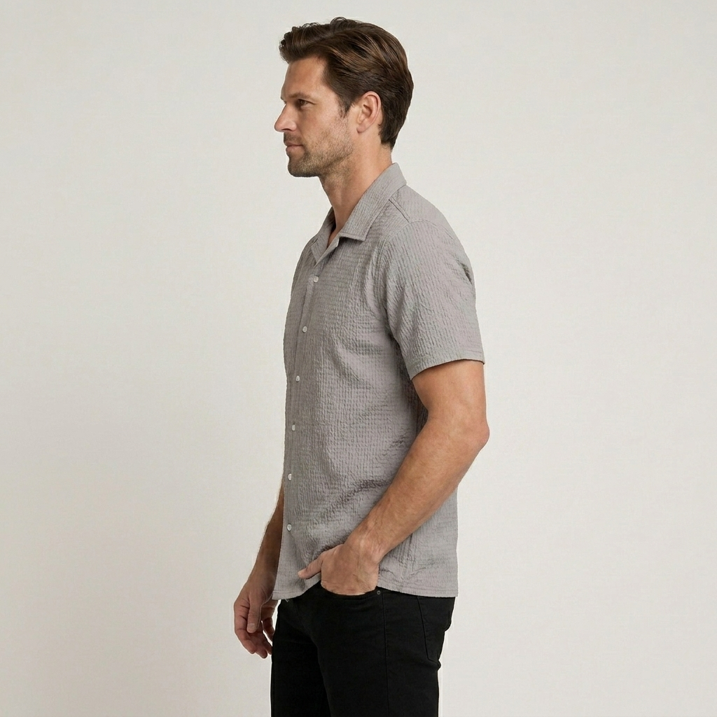 Chemise Homme Col Camp Manches Courtes Texturée
