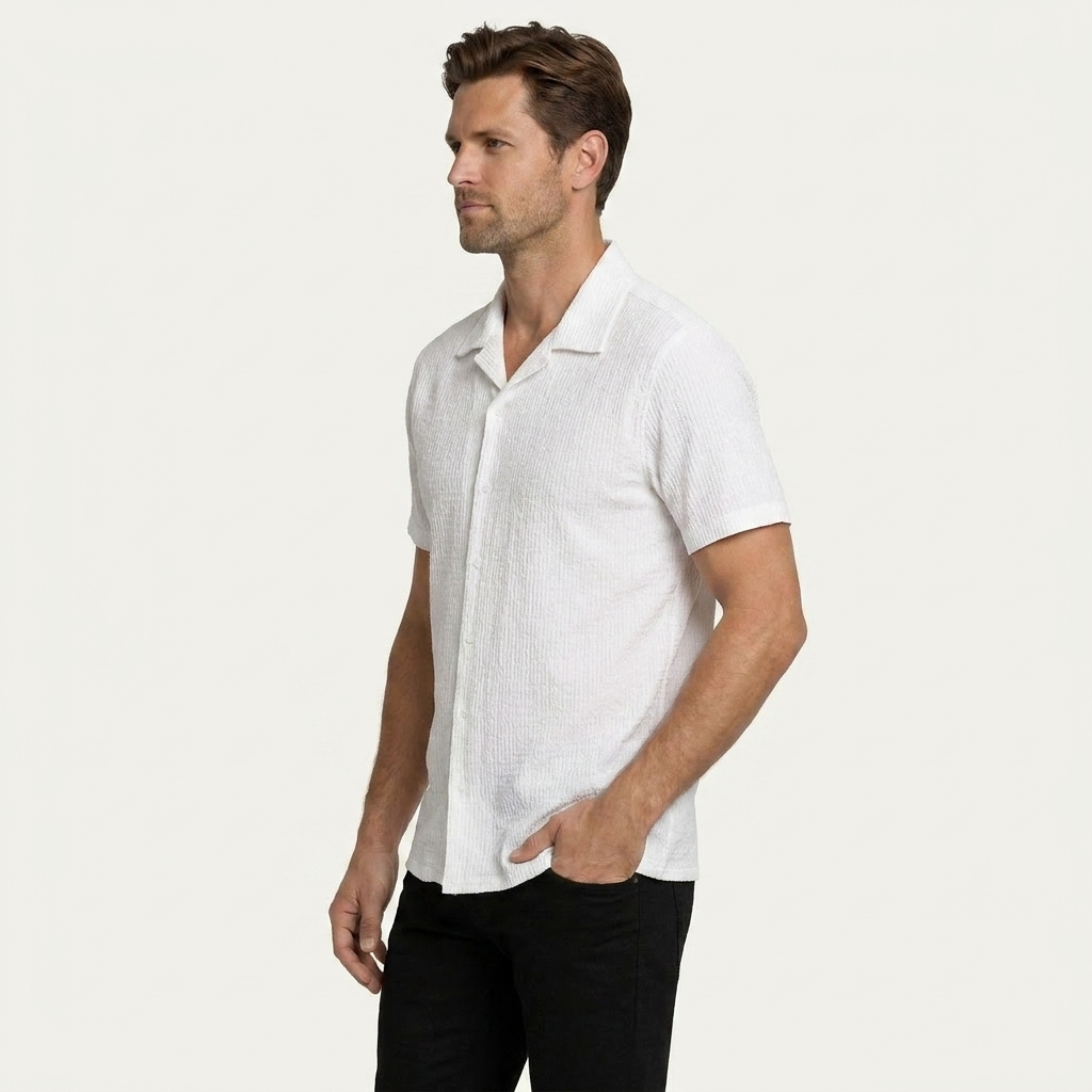 Chemise Homme Col Camp Manches Courtes Texturée