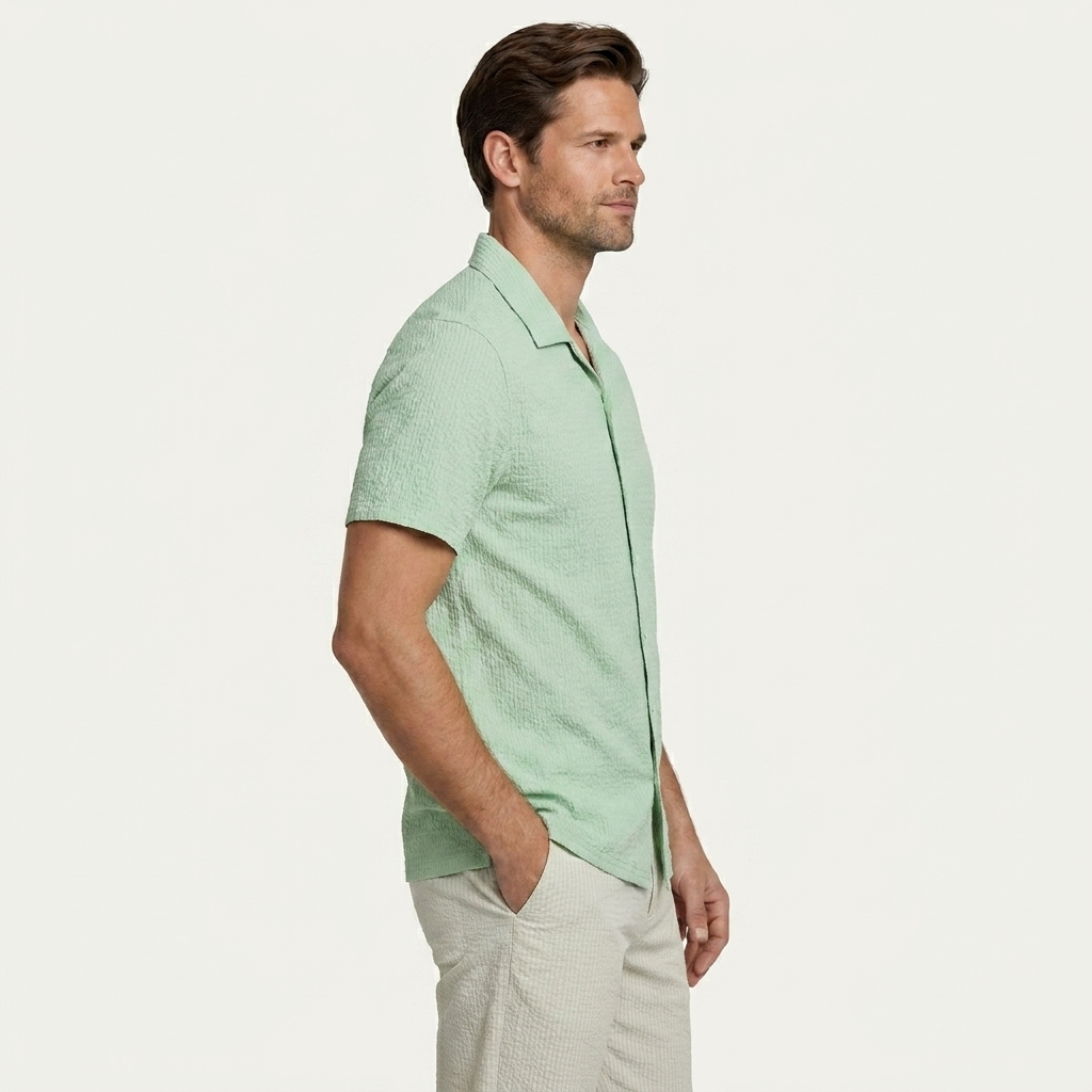 Chemise Homme Col Camp Manches Courtes Texturée