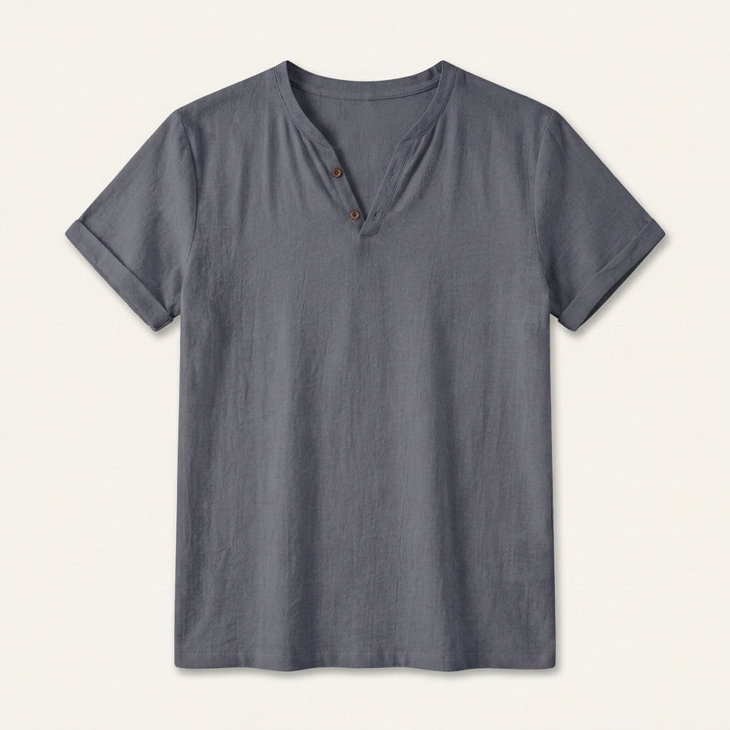 T-Shirt Henley Homme Col Boutonné Manches Courtes