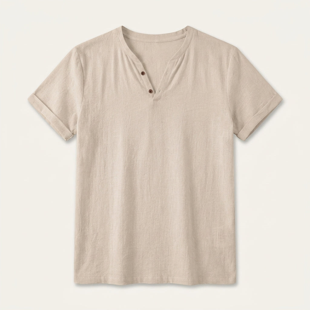 T-Shirt Henley Homme Col Boutonné Manches Courtes