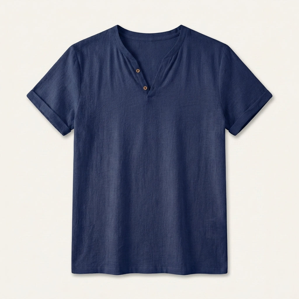 T-Shirt Henley Homme Col Boutonné Manches Courtes