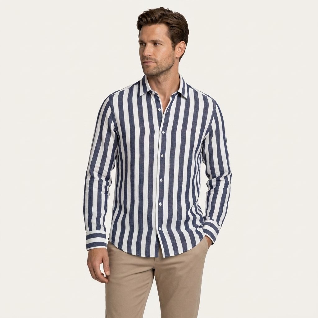 Chemise Homme Rayures Verticales Manches Longues Classique