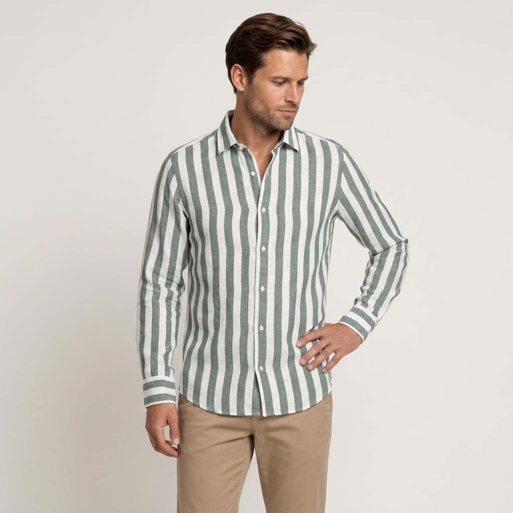 Chemise Homme Rayures Verticales Manches Longues Classique