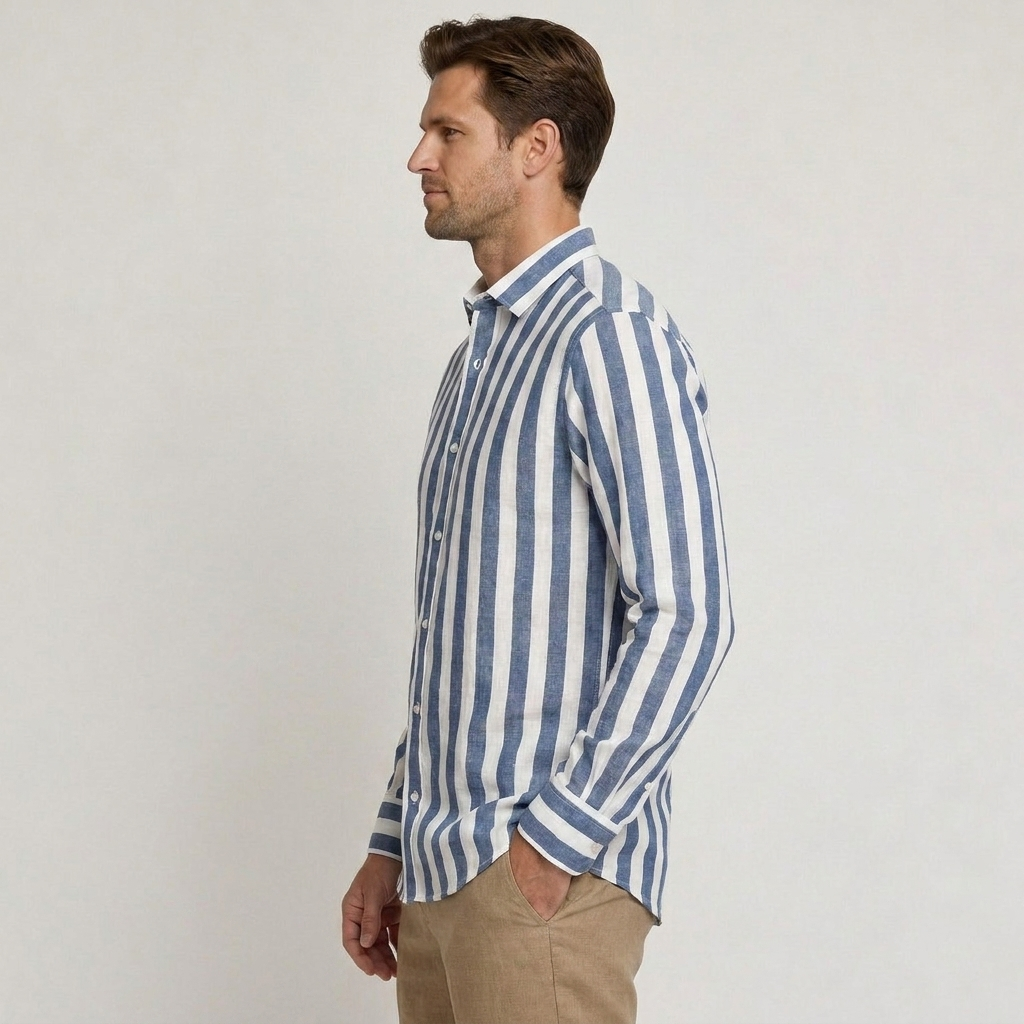 Chemise Homme Rayures Verticales Manches Longues Classique