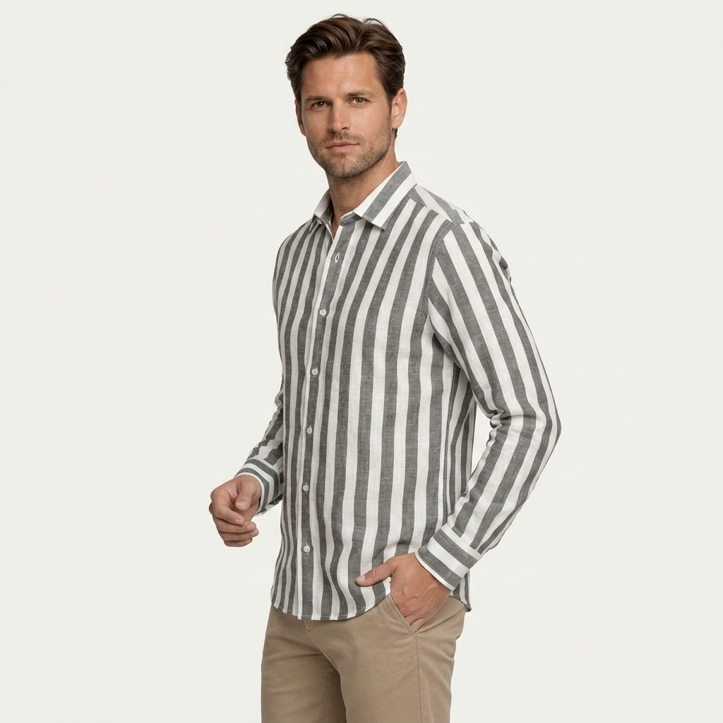 Chemise Homme Rayures Verticales Manches Longues Classique