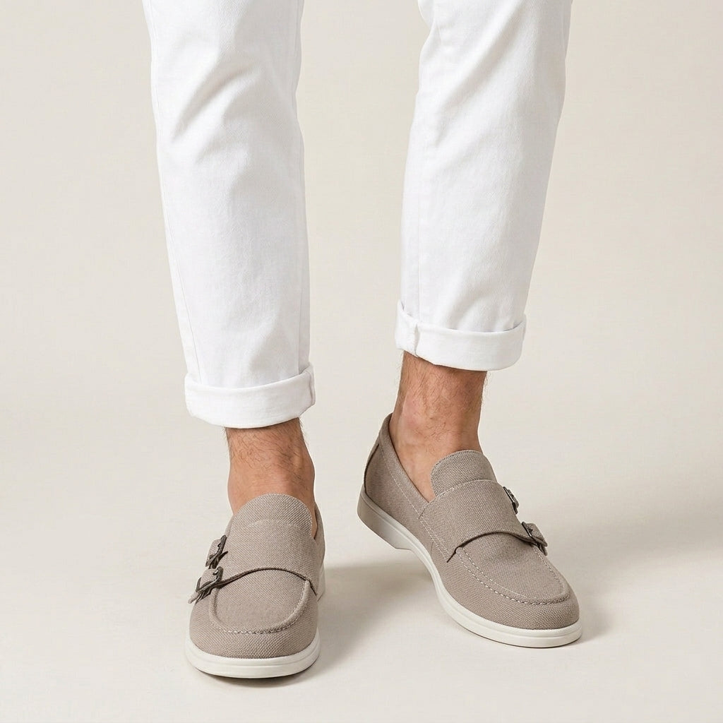 Mocassins Homme Double Boucle Texture Élégante Profil Bas