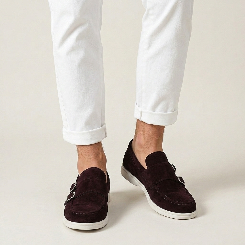 Mocassins Homme Double Boucle Texture Élégante Profil Bas