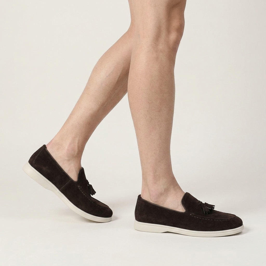 Mocassins Homme À Pampilles Texture Élégante Profil Bas