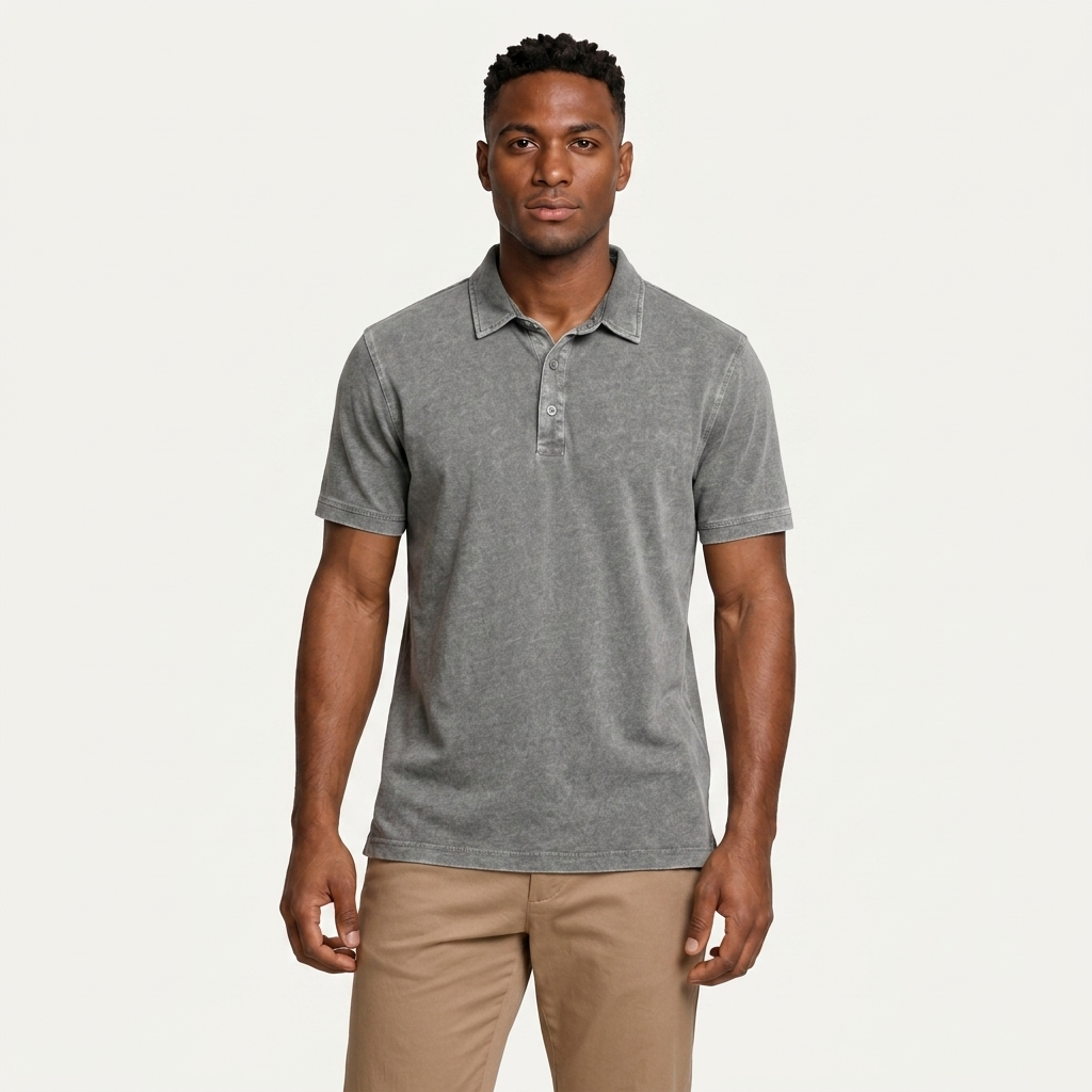 Polo Homme Effet Délavé Patte Boutonnée