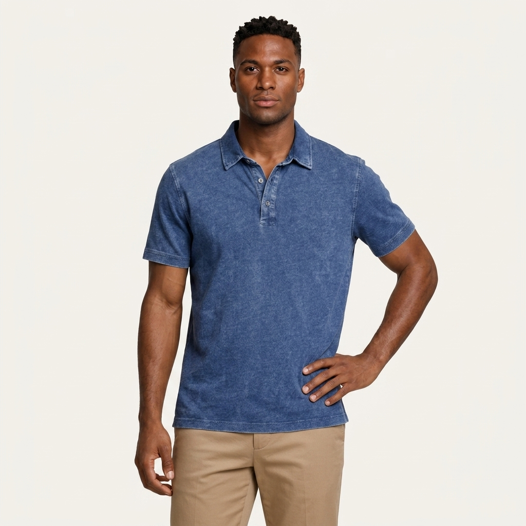 Polo Homme Effet Délavé Patte Boutonnée
