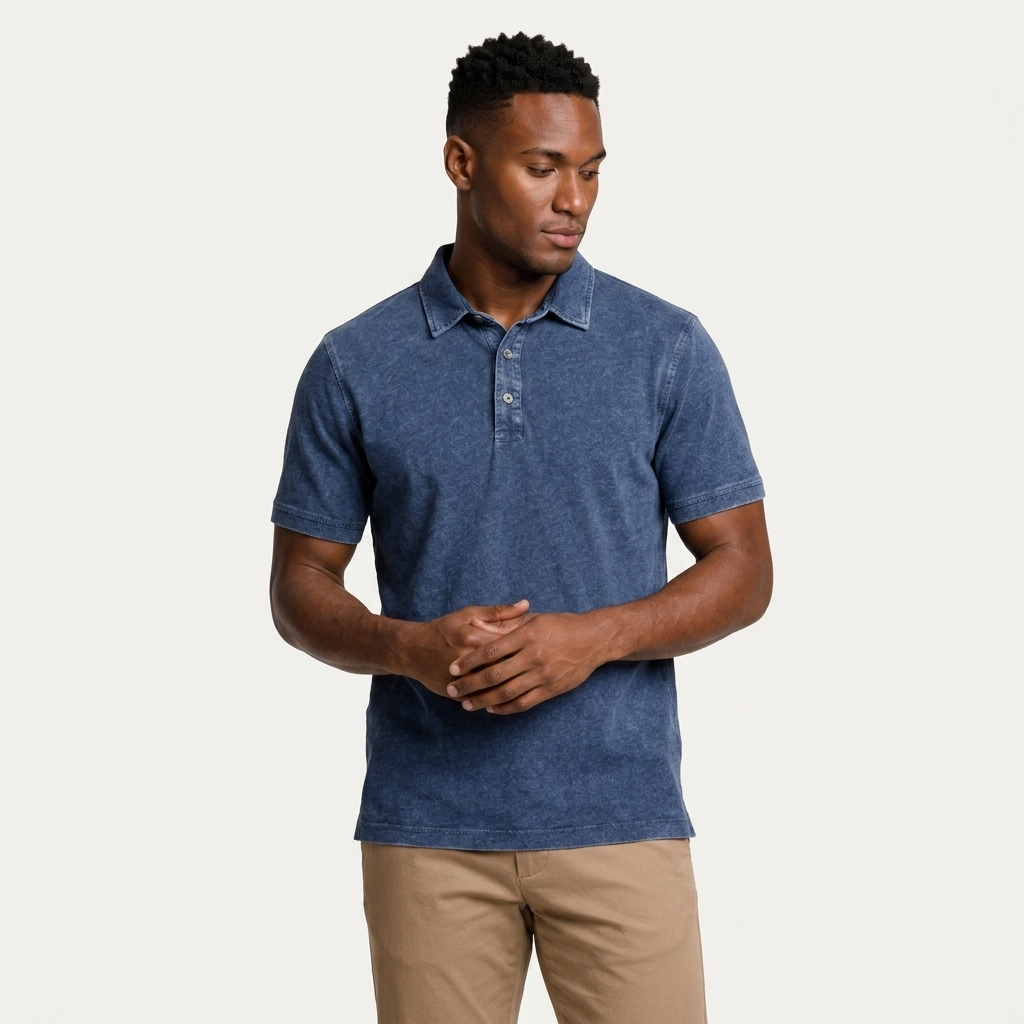 Polo Homme Effet Délavé Patte Boutonnée