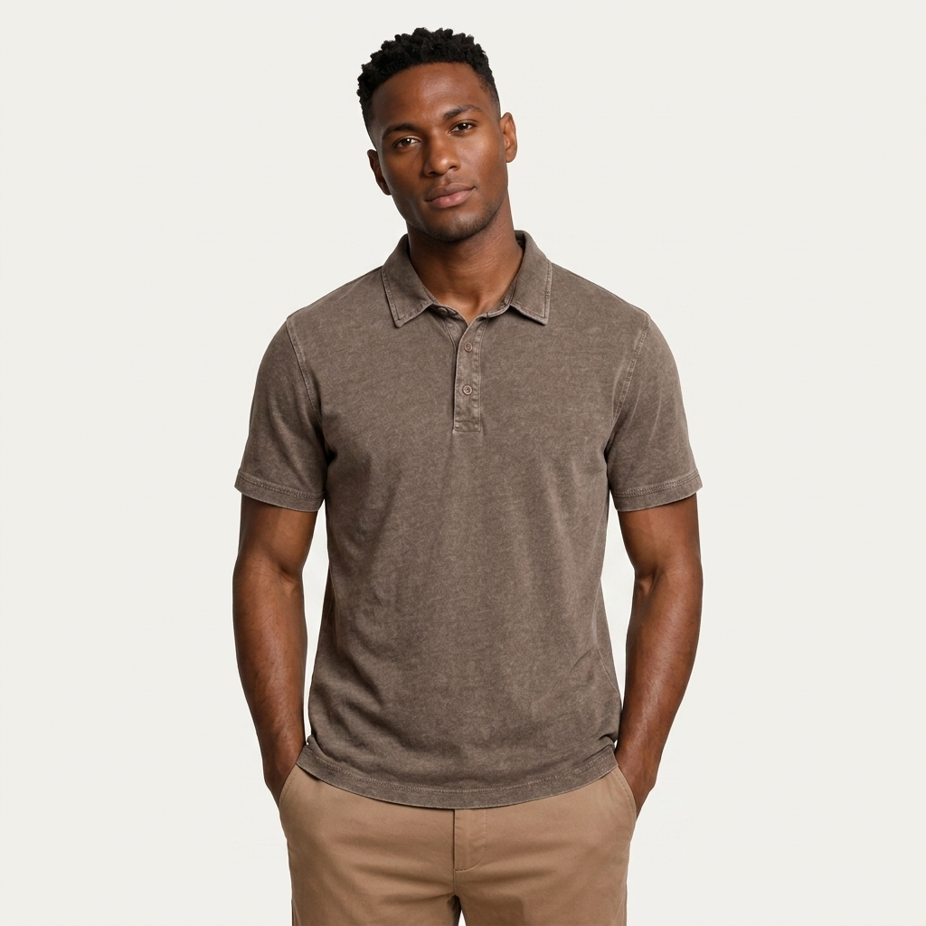 Polo Homme Effet Délavé Patte Boutonnée